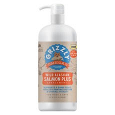 Grizzly Wild Alaskan Salmon Oil Dog Food Supplement Omega 그리즐리 야생 알래스카 연어 오일 개 사료 보충제 오메가 3 지방산 32온, 1개, Grizzly Wild Alaskan Salmon O, Grizzly Wild Alaskan Salmon O