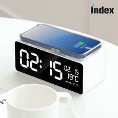 인덱스 15W 스마트폰 고속충전 캘린더 알람시계 온도계 인테리어 탁상시계, 화이트 화이트
