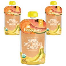 해피베이비 클리어리 크래프티드 어린이 스무디 113g, 바나나 + 고구마 + 파파야(Bananas + Sweet Potatoes + Papayas), 3개