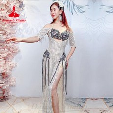 여성용 벨리 댄스 의상 세트 술 로브 및 브래지어 맞춤형 성인 어린이 샤아비 발라디 사이디 퍼포먼스
