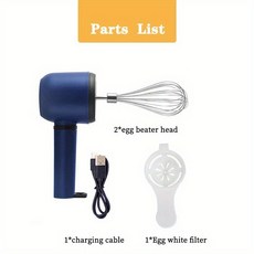 USB 충전식 무선 전기 핸드 믹서 듀얼 휘스크 헤드 - 스테인리스 스틸 쿠키 브라우니 반죽 혼합용 1200mAh 배터리 볶음 일반, 파란색, 달걀 흰자 바 2개