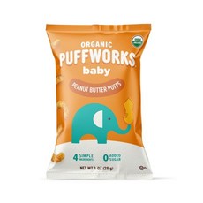 퍼프웍스 베이비 유기농 땅콩버터 퍼프 초기 땅콩 도입에 적합한 식물성 단백질 USDA 유기농 글루텐 프리 비건 비GMO 코셔 0.5온스 12팩, Peanut, 12개