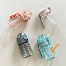 【휴대용 물병】빨간책 같은 빨대 물컵 여 고안치 플라스틱 물컵 여름 심플한 넘어짐 방지 핸드컵, 민트 그린 350ML_싱글 컵 + 2 스티커, 1개