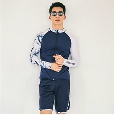  펀한커플 남성용 바캉스룩 집업 래쉬가드 비치웨어 상의 + 하의 세트 AE4207 