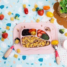 [퍼기] 실리콘 흡착 유아동 아기 식판, 색상:파스텔핑크