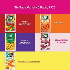 Snackivore의 Tic Tacs 5가지 과일 맛 버라이어티 팩 - 오렌지 틱택 어드벤처 베리 딸기 및 크림 틱 택 트로피컬 포함., 1개, 28.3g