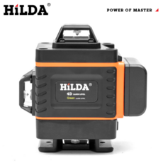 HILDA 16라인 4D 레이저 레벨기 그린레이저 수평기 초고정도 16선 적외선 자동타선, 오렌지, 배터리*1