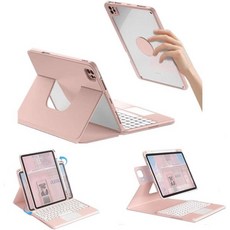 iPad 호환10 키보드 케이스 터치패드가 있는 360도 회전 호환10세대 2022 둥근 키 펜 보관 가로세로 세로 자석 분리 가능 탈착 투명, iPad Pro11（2024）, Black, 1개