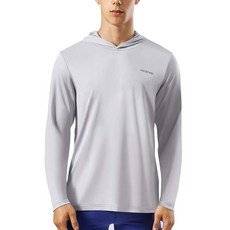 HISKYWIN 남성용 UPF 50+ 자외선 차단 후드 긴소매 퍼포먼스 티셔츠 운동용 상의 래쉬가드 블루. Small 144090 911RB