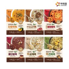 아워홈 바로죽 6종 270g(버섯소고기죽+특삼계죽+통단팥죽+단호박죽+특전복죽+삼선불짬뽕죽), 1세트, 기타, 기타