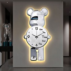 Uinox 곰돌이 시계 LED 무드등 인테리어 벽시계 대형 디자인 무소음 조명벽시계, A, 31*60cm