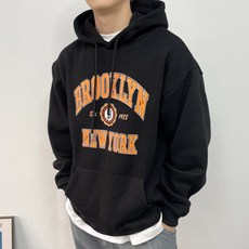  베럴댄나우 남자 기모 브루클린 레터링 오버핏 후드티  상품 이미지