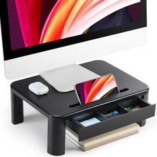 LORYERGO 모니터 스탠드 높이 조절 가능 서랍이 있는 스탠드 휴대폰 거치대가 컴퓨터 라이저 수납이 책상용 노트북