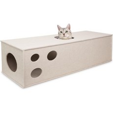 PETKARAY 고양이 터널 실내 고양이를 위한 오리지널 은신처 동굴 큰 놀이 튜브와 인터랙티브 피크 홀이 있는 부드러운 펠트 장난감, Straight Tunnel_Beige
