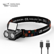 SmilingShark 공식스토어 캡라이트 클립 LED 헤드랜턴 충전식 방수성 모션센서 휴대용 낚시 캠핑 등산 백패킹 런닝조명, 블랙, 1개