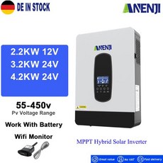 인버터 컨트롤러 PV MPPT 사인파 12V 230Vac 순수 그리드 충전 하이브리드 110A 3200W 80A 태양광 4200W 2200W 오프 24V 55-45, 1개