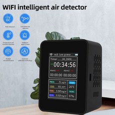 미세먼지측정기 공기질 측정기 알람 타이머 감지기가 있는 스마트 모니터 분석기 CO2 PM25 TVOC HCHO TEMP HUMI 감지기 앱 리모컨, Basics No WIFI, 1개