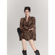 호피블라우스 타이블라우스 루즈핏 긴팔 브이넥 블라우스