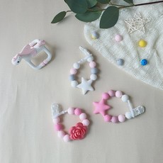 아가프라 실리콘 쪽쪽이클립/국산 치발기 신생아 출산준비 스트랩 홀더, 스타핑크, 1개