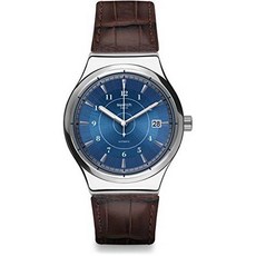 Swatch Mens Digital Quartz Watch with Leather Strap YIS404