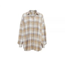 OOTN 여성용 빈티지 긴 소매 체크 셔츠 용수철 패션 캐주얼 턴 다운 칼라 탑 오피스 싱글 브레스트 블라우스
