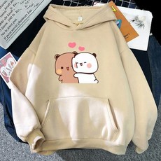 팬더 부부와 두두 여성 오버핏 후드 스웨터 가와이 하라주쿠 라운드넥 남녀공용 인쇄 셔츠 상의 2224571
