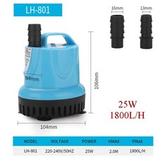 수중펌프 220V-240V 아쿠아 잠수정 펌프 순환 필터 해수 분출구 온도 조절 600-4500L/H, LH-801, cyan