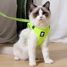 고양이하네스 고양이목줄 고양이 전용 산책줄 가슴줄, Green, 1개