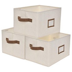 StorageWorks Decorative Storage Bins for Closet Organization Baskets with PU Handles Hand Wash Canvas Ivory White Large 3-Pack