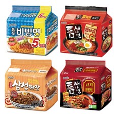 팔도 라면 4종(틈새고기짬뽕 120g 4입 1개 + 비빔면 130g 5입 일품삼선짜장 틈새라면 1개) 학원 학교 야유회 사무실 탕비실 간식 집 회사 휴게실, 1세트