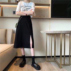 Toonies 여성용 하이웨스트 A라인 사이드 슬릿 미디 스커트