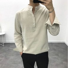 [바모스] 20 S/S 바이오 워싱 린넨 헨리넥 댄디 셔츠