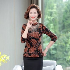 중년 여성 두터운 융털 긴팔 이너셔츠 4050 세 마담 엄마옷 플라워 펀칭 이너웨어 보온