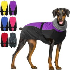 강아지 겨울옷 중형견 바람막이 외출복 아센쿠 방풍견 재킷 터틀넥 플리스 도그 코트 방한복 조절 가능한 스노우 펫 퍼퍼 자켓 조끼 소형 중형 대형견, Purple, Large