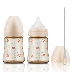 그로미미 체리쉬 젖병 트윈팩 (노꼭지 / 빨대솔포함), 200ml 로즈골드+빨대솔