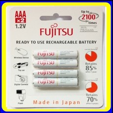 [후지쯔] [충전지] Fujitsu 니켈수소 충전용 건전지 [800mAh/AAA형/4알], 1개, 4개입