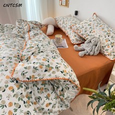 소녀 마음 전원 보라색 작은 꽃 삼각침 워싱 이중사 . 침대 시트 이불 커버 종 세트