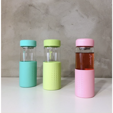 파스텔 내열강화유리 티보틀 휴대용 유리텀블러 유리물병 450ml, 그린380ml, 1개