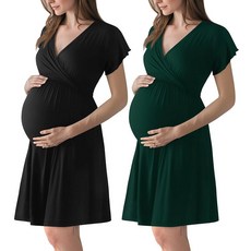 Neer 2 Pack 3 in 1 Labor Delivery Hospital Gown Women's Maternity Dress Robe Nursing Nightgown Slee