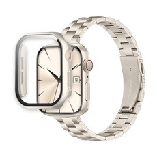 티엑스엘엑스 애플워치 호환 슬림 메탈 스트랩 풀커버 케이스 세트, 41mm, 스타라이트, 1개