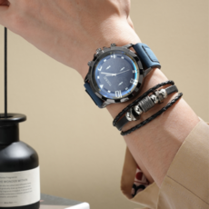 피라모니 남성 캐주얼 패션 팔찌 손목시계 세트