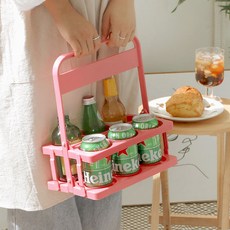맥주 접이식 캐리어 핑크 6구 피크닉 소풍 테이크아웃 선물, 1개