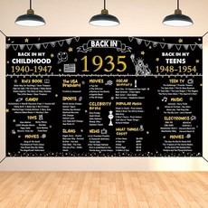 DARUNAXY 269696 80번째 생일 블랙 골드 파티 장식 1945년으로 거슬러 올라가는 배너 80세 포스터 용품 15.2 x 1.9m6 3.6피트 빈티지 1945 배경 사진, Black Gold 1935