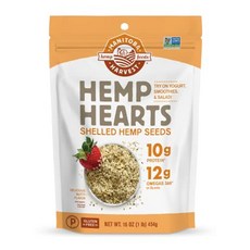 식물성 단백질 대마 씨앗 16온스 10g 햄프 12g 오메가 3 스무디 요거트에 적합, 16온스(1팩), 1개, 454g
