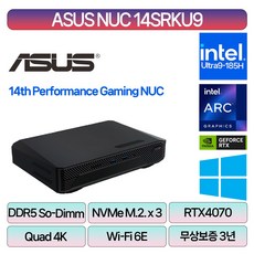 ASUS ROG NUC14SRKU9 지포스 RTX4070 인텔14세대 i9-ULTRA 9 185H 미니PC 512GB NVMe M.2 증정, 16GB