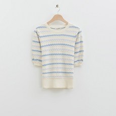 로엠 여성용 멀티 스트라이프 반팔 스웨터