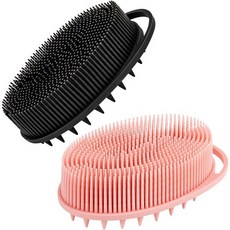 ONLYFU 바디워시용 실리콘루파 2PCS 각질제거 및 마사지 헤어바디스크러버 피부친화형 두피마사지기블랙과 핑크, 2개
