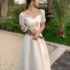엘블랑꼬 셀프웨딩 튤립넥 드레스 새틴 결혼식 피로연 2부 돌잔치 드레스
