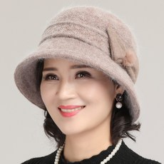 노인 모자 가을겨울 중년 여성 보온 리본 모직 모자