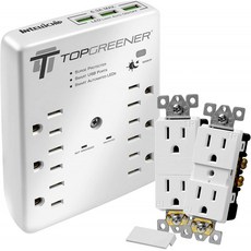 TOPGREENER 6-Outlet Wall Mount Surge Protector Wall Tap 900 Joules Surge Suppressor 6.3A USB Ports 15A 125V Recepta, 단일옵션, 단일옵션